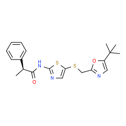 ChemSpider 2D Image | (2s)-N-(5-{[(5-Tert-Butyl-1,3-Oxazol-2-Yl)methyl]sulfanyl}-1,3-Thiazol-2-Yl)-2-Phenylpropanamide | C20H23N3O2S2