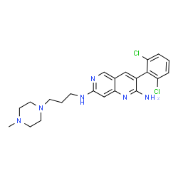 ChemSpider 2D Image | 3-(2,6-Dichlorophenyl)-N~7~-[3-(4-methyl-1-piperazinyl)propyl]-1,6-naphthyridine-2,7-diamine | C22H26Cl2N6