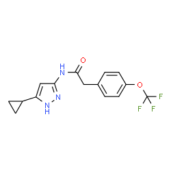ChemSpider 2D Image | N-(5-Cyclopropyl-1H-pyrazol-3-yl)-2-[4-(trifluoromethoxy)phenyl]acetamide | C15H14F3N3O2