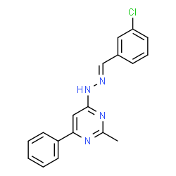 ChemSpider 2D Image | 4-[(2E)-2-(3-Chlorobenzylidene)hydrazino]-2-methyl-6-phenylpyrimidine | C18H15ClN4