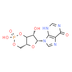 ChemSpider 2D Image | 9-[(4aR,6R,7S)-2,7-Dihydroxy-2-oxidotetrahydro-4H-furo[3,2-d][1,3,2]dioxaphosphinin-6-yl]-3,9-dihydro-6H-purin-6-one | C10H11N4O7P