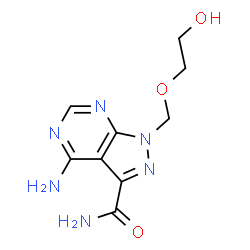 ChemSpider 2D Image | 4-Amino-1-[(2-hydroxyethoxy)methyl]-1H-pyrazolo[3,4-d]pyrimidine-3-carboxamide | C9H12N6O3