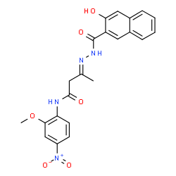 ChemSpider 2D Image | (3E)-3-[(3-Hydroxy-2-naphthoyl)hydrazono]-N-(2-methoxy-4-nitrophenyl)butanamide | C22H20N4O6