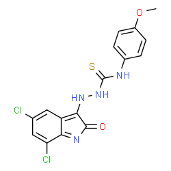ChemSpider 2D Image | 2-(5,7-Dichloro-2-oxo-2H-indol-3-yl)-N-(4-methoxyphenyl)hydrazinecarbothioamide | C16H12Cl2N4O2S