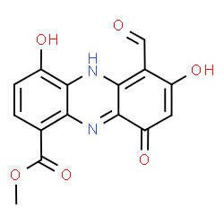 ChemSpider 2D Image | Methyl 6-formyl-4,7-dihydroxy-9-oxo-5,9-dihydro-1-phenazinecarboxylate | C15H10N2O6