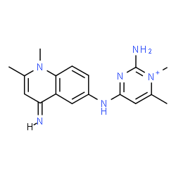 ChemSpider 2D Image | 2-Amino-4-{[(4E)-4-imino-1,2-dimethyl-1,4-dihydro-6-quinolinyl]amino}-1,6-dimethylpyrimidin-1-ium | C17H21N6