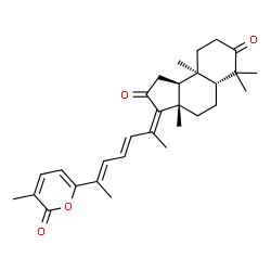 ChemSpider 2D Image | (3Z,3aS,5aR,9aR,9bS)-3a,6,6,9a-Tetramethyl-3-[(3E,5E)-6-(3-methyl-2-oxo-2H-pyran-6-yl)-3,5-heptadien-2-ylidene]decahydro-1H-cyclopenta[a]naphthalene-2,7-dione | C30H38O4