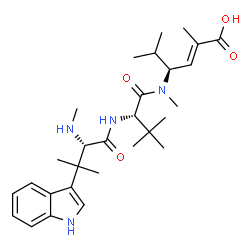 ChemSpider 2D Image | N,beta,beta-Trimethyl-L-tryptophyl-N-[(3S,4E)-5-carboxy-2-methyl-4-hexen-3-yl]-N,3-dimethyl-L-valinamide | C29H44N4O4