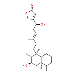 ChemSpider 2D Image | 4-{(1S,3E)-1-Hydroxy-6-[(1S,2R,3R,4aS,8aS)-3-hydroxy-1,2,4a-trimethyl-5-methylenedecahydro-1-naphthalenyl]-4-methyl-3-hexen-1-yl}-2(5H)-furanone | C25H38O4