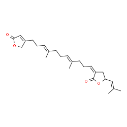 ChemSpider 2D Image | 4-{(3E,7E,11Z)-4,8-Dimethyl-11-[5-(2-methyl-1-propen-1-yl)-2-oxodihydro-3(2H)-furanylidene]-3,7-undecadien-1-yl}-2(5H)-furanone | C25H34O4