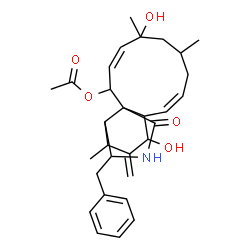 ChemSpider 2D Image | (7Z,13Z)-3-Benzyl-6,12-dihydroxy-4,10,12-trimethyl-5-methylene-1-oxo-2,3,3a,4,5,6,6a,9,10,11,12,15-dodecahydro-1H-cycloundeca[d]isoindol-15-yl acetate | C30H39NO5