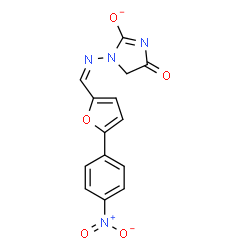 ChemSpider 2D Image | 1-[(Z)-{[5-(4-Nitrophenyl)-2-furyl]methylene}amino]-4-oxo-4,5-dihydro-1H-imidazol-2-olate | C14H9N4O5