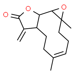 ChemSpider 2D Image | (4Z)-1a,5-Dimethyl-8-methylene-2,3,6,7,7a,8,10a,10b-octahydrooxireno[9,10]cyclodeca[1,2-b]furan-9(1aH)-one | C15H20O3