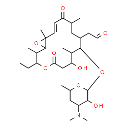 ChemSpider 2D Image | (14E)-3-Ethyl-7-hydroxy-2,8,12,16-tetramethyl-5,13-dioxo-10-(2-oxoethyl)-4,17-dioxabicyclo[14.1.0]heptadec-14-en-9-yl 3,4,6-trideoxy-3-(dimethylamino)hexopyranoside | C31H51NO9