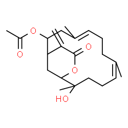 ChemSpider 2D Image | 12-Hydroxy-4,8,12-trimethyl-16-methylene-15-oxo-14-oxabicyclo[11.3.1]heptadeca-4,8-dien-2-yl acetate | C22H32O5