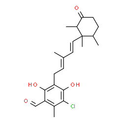 ChemSpider 2D Image | 3-Chloro-4,6-dihydroxy-2-methyl-5-[(2E,4E)-3-methyl-5-(1,2,6-trimethyl-3-oxocyclohexyl)-2,4-pentadien-1-yl]benzaldehyde | C23H29ClO4
