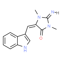 ChemSpider 2D Image | (2Z,5E)-2-Imino-5-(1H-indol-3-ylmethylene)-1,3-dimethyl-4-imidazolidinone | C14H14N4O