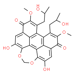 ChemSpider 2D Image | 4,13-Dihydroxy-8,9-bis(2-hydroxypropyl)-7,10-dimethoxyperylo[1,12-def][1,3]dioxepine-6,11-dione | C29H26O10
