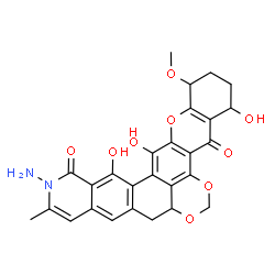ChemSpider 2D Image | 13-Amino-4,15,16-trihydroxy-1-methoxy-12-methyl-3,4,8a,13-tetrahydro-2H-chromeno[3',2':6,7][1,3]dioxino[4',5',6':4,5]naphtho[2,1-g]isoquinoline-5,14(1H,9H)-dione | C27H24N2O9