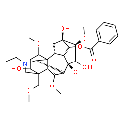 ChemSpider 2D Image | (16beta)-20-Ethyl-3,8,13,15-tetrahydroxy-1,6,16-trimethoxy-4-(methoxymethyl)aconitan-14-yl benzoate | C32H45NO10