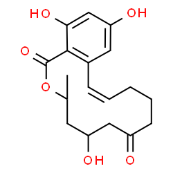 ChemSpider 2D Image | 3,4,5,6,9,10-Hexahydro-5,14,16-trihydroxy-3-methyl-1H-2-benzoxacyclotetradecin-1,7(8H)-dione | C18H22O6
