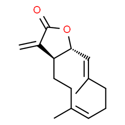 ChemSpider 2D Image | (3aS,10E,11aR)-6,10-dimethyl-3-methylidene-3a,4,5,8,9,11a-hexahydrocyclodeca[b]furan-2(3H)-one | C15H20O2