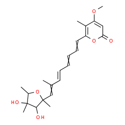 ChemSpider 2D Image | 2,5-Anhydro-1,6-dideoxy-2-[(3E)-8-(4-methoxy-5-methyl-2-oxo-2H-pyran-6-yl)-2-methyl-1,3,5,7-octatetraen-1-yl]-4-C-methylhexitol | C23H30O6