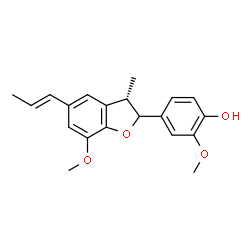 ChemSpider 2D Image | 2-Methoxy-4-{(3S)-7-methoxy-3-methyl-5-[(1E)-1-propen-1-yl]-2,3-dihydro-1-benzofuran-2-yl}phenol | C20H22O4