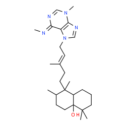 ChemSpider 2D Image | 1,2,5,5-Tetramethyl-1-{(3E)-3-methyl-5-[(6Z)-3-methyl-6-(methylimino)-3,6-dihydro-7H-purin-7-yl]-3-penten-1-yl}octahydro-4a(2H)-naphthalenol | C27H43N5O