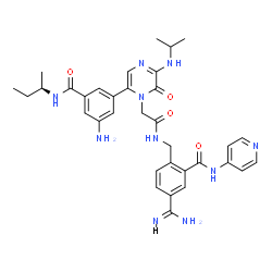 ChemSpider 2D Image | 2-[({[6-{3-Amino-5-[(2R)-2-butanylcarbamoyl]phenyl}-3-(isopropylamino)-2-oxo-1(2H)-pyrazinyl]acetyl}amino)methyl]-5-carbamimidoyl-N-(4-pyridinyl)benzamide | C34H40N10O4