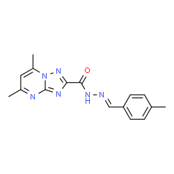 ChemSpider 2D Image | 5,7-Dimethyl-N'-[(E)-(4-methylphenyl)methylene][1,2,4]triazolo[1,5-a]pyrimidine-2-carbohydrazide | C16H16N6O