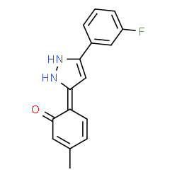 ChemSpider 2D Image | (6Z)-6-[5-(3-Fluorophenyl)-1,2-dihydro-3H-pyrazol-3-ylidene]-3-methyl-2,4-cyclohexadien-1-one | C16H13FN2O