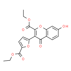 ChemSpider 2D Image | Ethyl 3-[5-(ethoxycarbonyl)-2-furyl]-7-hydroxy-4-oxo-4H-chromene-2-carboxylate | C19H16O8