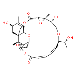 ChemSpider 2D Image | (1'R,2S,3'R,6'R,8'R,12'S,14'R,15'R,18'R,19'Z,21'Z,25'R,26'S)-6',15'-Dihydroxy-18'-[(1R)-1-hydroxyethyl]-5',14',26'-trimethyl-11'H,23'H-spiro[oxirane-2,27'-[2,10,13,17,24]pentaoxapentacyclo[23.2.1.0~3,
8~.0~8,26~.0~12,14~]octacosa[4,19,21]triene]-11',23'-dione | C29H38O11