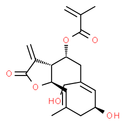 ChemSpider 2D Image | (3aR,4R,6Z,8S,10E,11aR)-8-Hydroxy-6-(hydroxymethyl)-10-methyl-3-methylene-2-oxo-2,3,3a,4,5,8,9,11a-octahydrocyclodeca[b]furan-4-yl methacrylate | C19H24O6