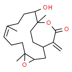 ChemSpider 2D Image | 12-Hydroxy-5,9,13-trimethyl-16-methylene-4,14-dioxatricyclo(11.3.2.0(3,5))octadec-8-en-15-one | C20H30O4
