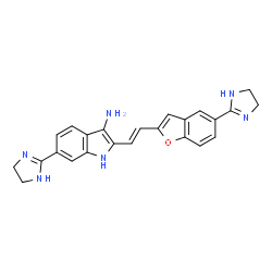 ChemSpider 2D Image | 6-(4,5-dihydro-1H-imidazol-2-yl)-2-(2-(5-(4,5-dihydro-1H-imidazol-2-yl)-1-benzofuran-2-yl)vinyl)-1H-indol-3-amine | C24H22N6O