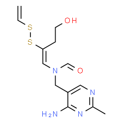 ChemSpider 2D Image | N-[(4-Amino-2-methyl-5-pyrimidinyl)methyl]-N-[(1E)-4-hydroxy-2-(vinyldisulfanyl)-1-buten-1-yl]formamide | C13H18N4O2S2
