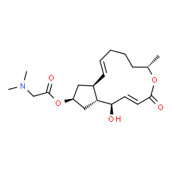 ChemSpider 2D Image | (1R,2E,6S,10E,11aS,13S,14aR)-1-Hydroxy-6-methyl-4-oxo-1,6,7,8,9,11a,12,13,14,14a-decahydro-4H-cyclopenta[f]oxacyclotridecin-13-yl N,N-dimethylglycinate | C20H31NO5