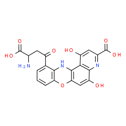 ChemSpider 2D Image | 11-(3-Amino-3-carboxypropanoyl)-1,5-dihydroxy-12H-pyrido[3,2-a]phenoxazine-3-carboxylic acid | C20H15N3O8