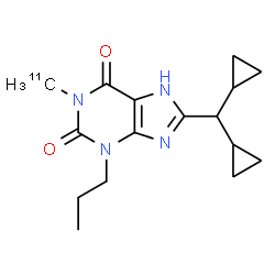 ChemSpider 2D Image | 8-(Dicyclopropylmethyl)-1-(~11~C)methyl-3-propyl-3,7-dihydro-1H-purine-2,6-dione | C1511CH22N4O2