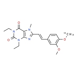 ChemSpider 2D Image | 1,3-Diethyl-8-[(E)-2-{3-methoxy-4-[(~11~C)methyloxy]phenyl}vinyl]-7-methyl-3,7-dihydro-1H-purine-2,6-dione | C1911CH24N4O4