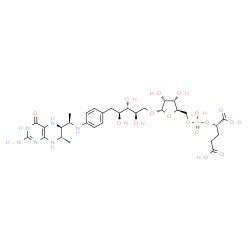 ChemSpider 2D Image | 1-[4-({(1R)-1-[(6S,7S)-2-Amino-7-methyl-4-oxo-1,4,5,6,7,8-hexahydro-6-pteridinyl]ethyl}amino)phenyl]-1-deoxy-5-O-(5-O-{[(1S)-1,3-dicarboxypropoxy](hydroxy)phosphoryl}-alpha-D-ribofuranosyl)-D-ribitol | C30H45N6O16P