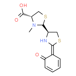 ChemSpider 2D Image | (2R,2'E,4R,4'R)-3-Methyl-2'-(6-oxo-2,4-cyclohexadien-1-ylidene)-2,4'-bi-1,3-thiazolidine-4-carboxylic acid | C14H16N2O3S2