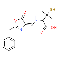 ChemSpider 2D Image | N-[(E)-(2-Benzyl-5-oxo-1,3-oxazol-4(5H)-ylidene)methyl]-3-sulfanylvaline | C16H18N2O4S