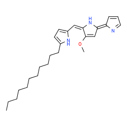 ChemSpider 2D Image | 2-{(E)-[(5E)-3-Methoxy-5-(2H-pyrrol-2-ylidene)-1,5-dihydro-2H-pyrrol-2-ylidene]methyl}-5-undecyl-1H-pyrrole | C25H35N3O