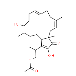 ChemSpider 2D Image | 2-[(5Z,9E)-2,13-Dihydroxy-3a,6,10,14-tetramethyl-3-oxo-3,3a,4,7,8,11,12,13,14,15,16,16a-dodecahydrocyclopenta[15]annulen-1-yl]propyl acetate | C27H42O5