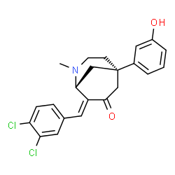ChemSpider 2D Image | (1R,5R,8E)-8-(3,4-Dichlorobenzylidene)-5-(3-hydroxyphenyl)-2-methyl-2-azabicyclo[3.3.1]nonan-7-one | C22H21Cl2NO2