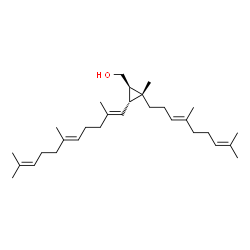 ChemSpider 2D Image | {(1R,2R,3R)-2-[(3E)-4,8-Dimethyl-3,7-nonadien-1-yl]-2-methyl-3-[(1E,5E)-2,6,10-trimethyl-1,5,9-undecatrien-1-yl]cyclopropyl}methanol | C30H50O