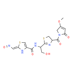 ChemSpider 2D Image | (2Z)-N-(2-Hydroxy-1-{4-[(4-methoxy-2-oxo-2,5-dihydro-1H-pyrrol-1-yl)carbonyl]-4,5-dihydro-1,3-thiazol-2-yl}ethyl)-2-(nitrosomethylene)-2,3-dihydro-1,3-thiazole-4-carboxamide | C16H17N5O6S2